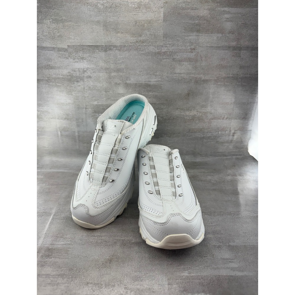 Skechers DLites Resilient White Leather Sneaker Mules Wide Fit 11933W Women Sz 8